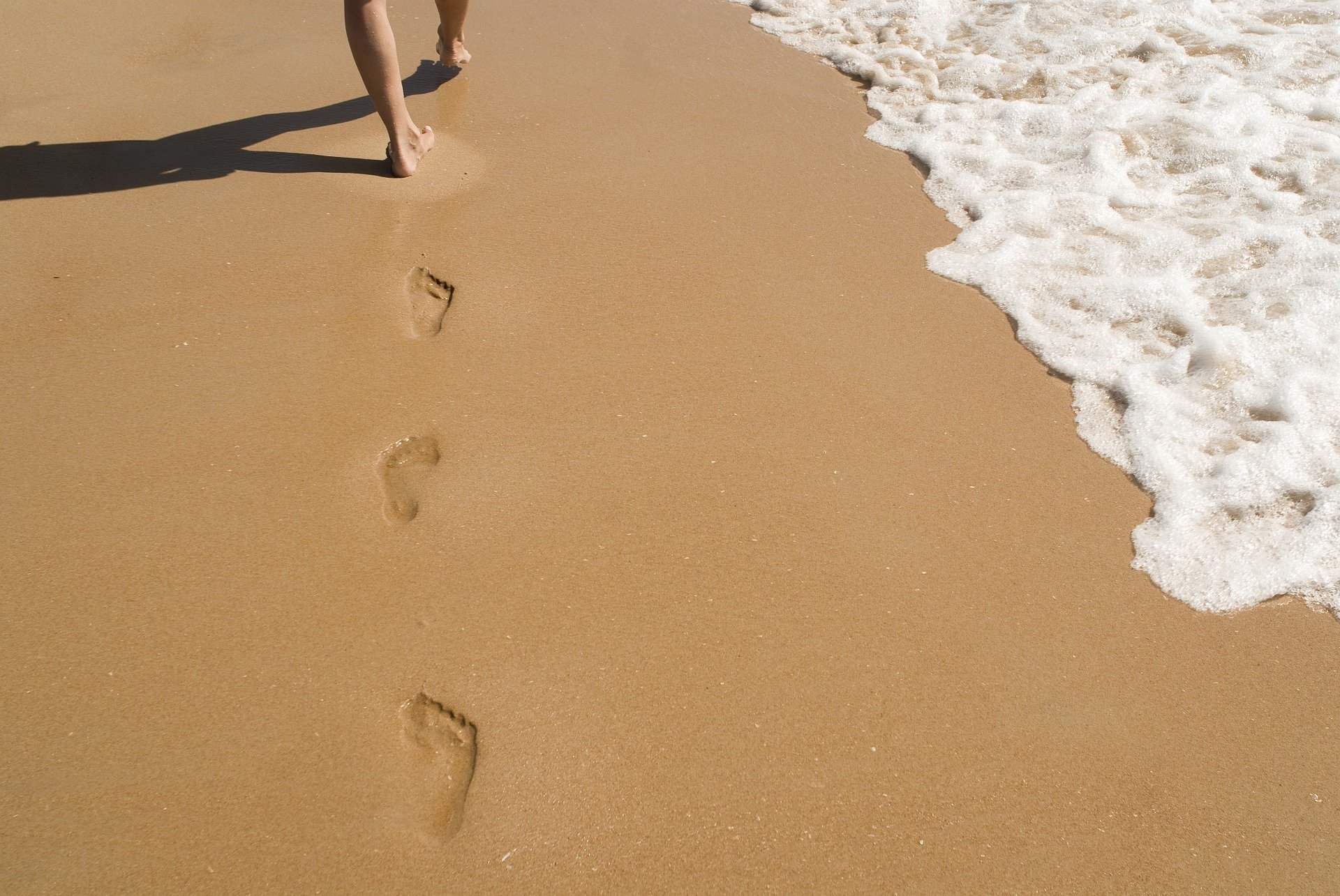 beach, wave, footprint, sand