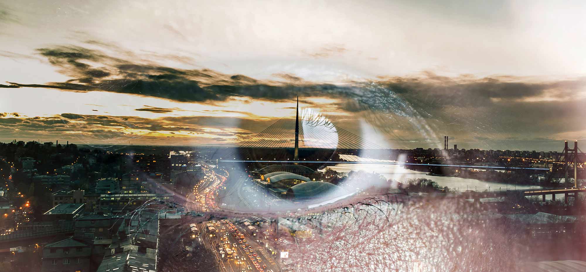 Double exposure of an eye with the city